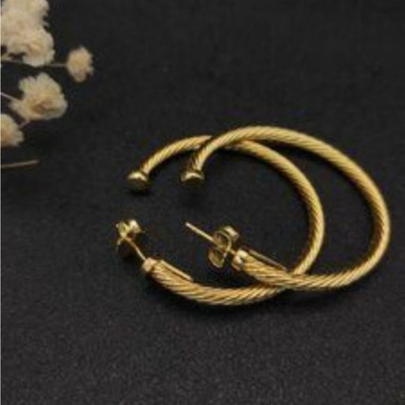David Yurman Gold Cable-Textured Hoop Earrings